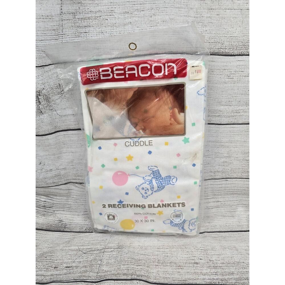 NEW! Vintage (2) 100% Cotton Beacon Receiving Blankets (30” X 30”) Unisex Baby